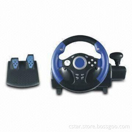 Steering Wheel for Sony's PlayStation2 with Fixed Clamps and 128 Adjustable Grades Double Vibration